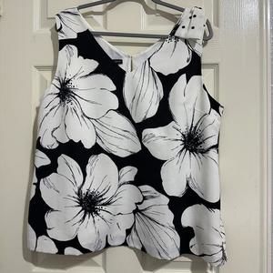 Talbots NWT Black / White Flower Floral Sleeveless Tank Blouse Bow Size 18